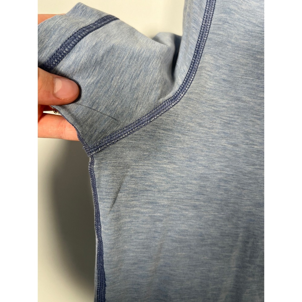 Lululemon V-Neck T-Shirt Blue Heathered Short Sleeve Distressed Workout T-shirt - Picture 6 of 8